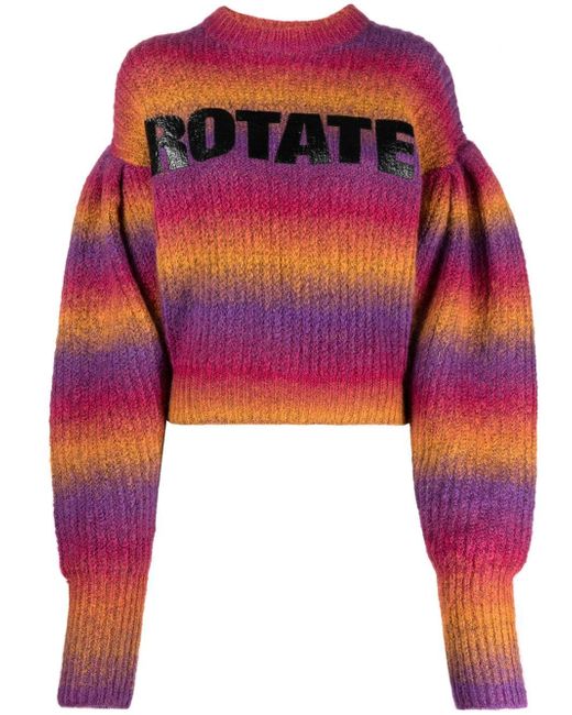 Rotate intarsia-logo striped cropped jumper