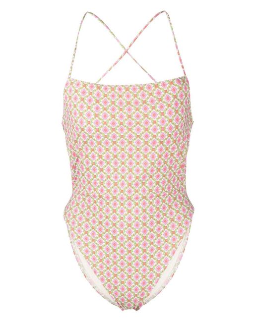 Tory Burch patterned cross-strap swimsuit