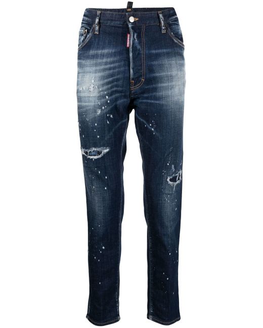 Dsquared2 paint-splatter ripped skinny jeans