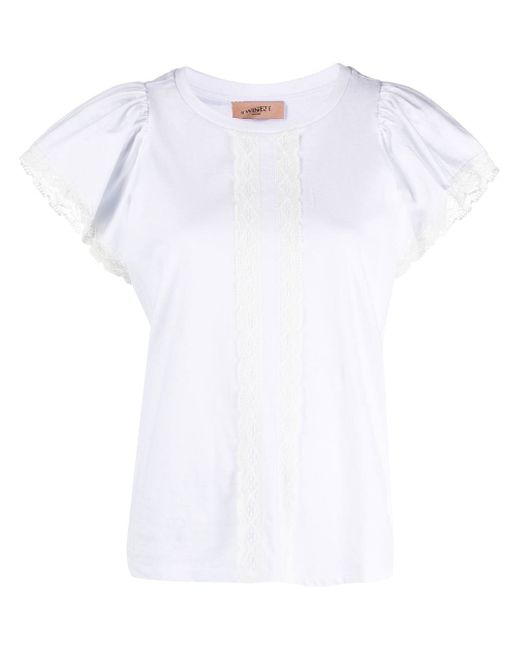 Twin-Set lace-trim flared-sleeve T-shirt