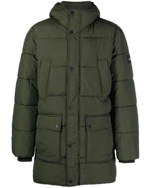Calvin Klein logo-patch hooded puffer coat
