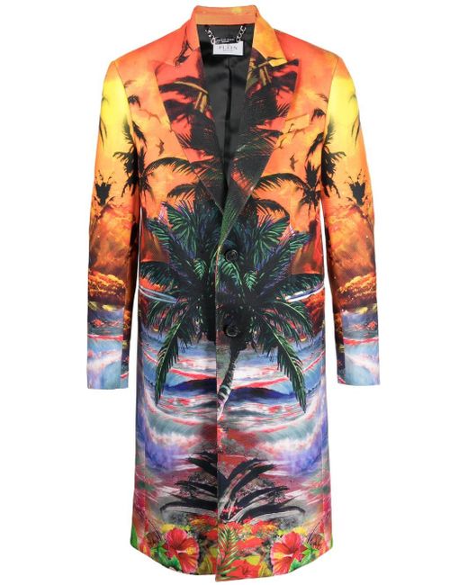 Philipp Plein Hawaii graphic-print coat