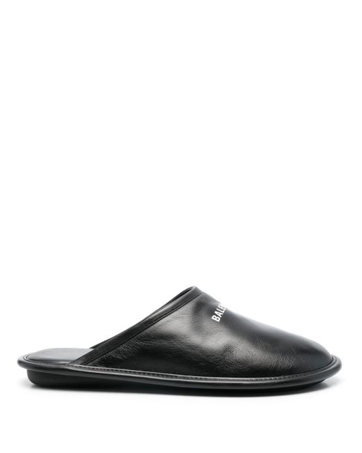 Balenciaga logo-print leather slippers