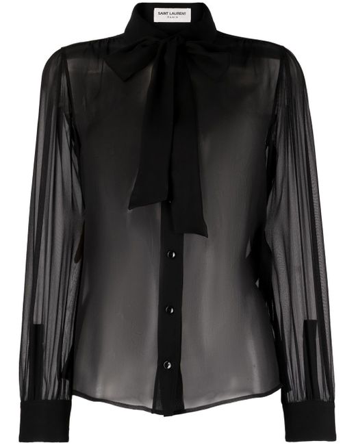 Saint Laurent bow-detailed sheer silk blouse