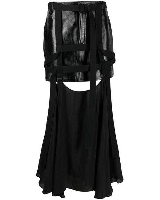 032C leather harness midi skirt