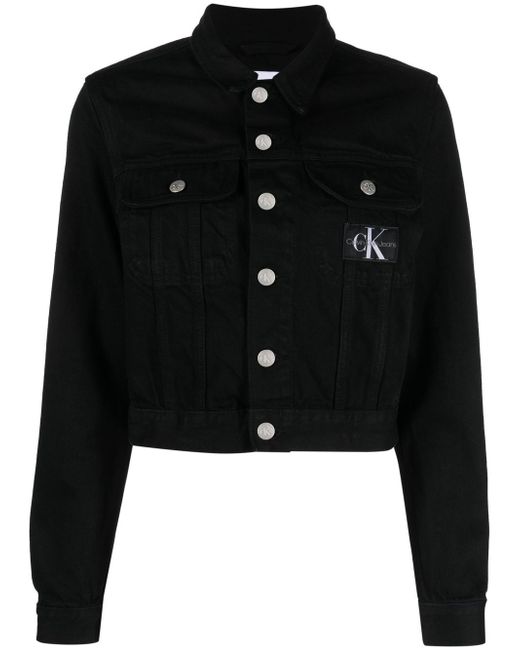 Calvin Klein Jeans logo-patch cropped denim jacket