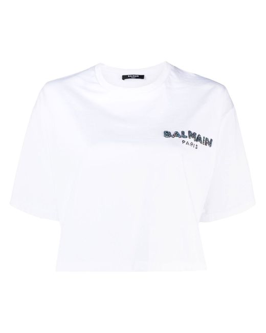 Balmain printed logo cropped T-shirt