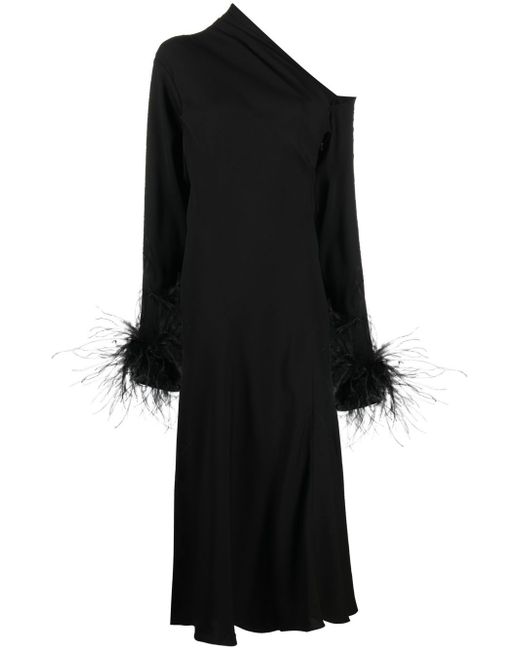 16Arlington feather-trim one-shoulder dress