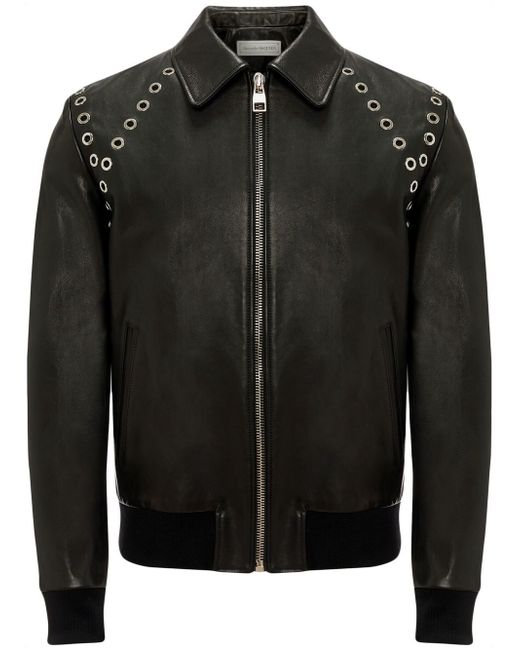 Alexander McQueen punch-holes zip-up leather jacket