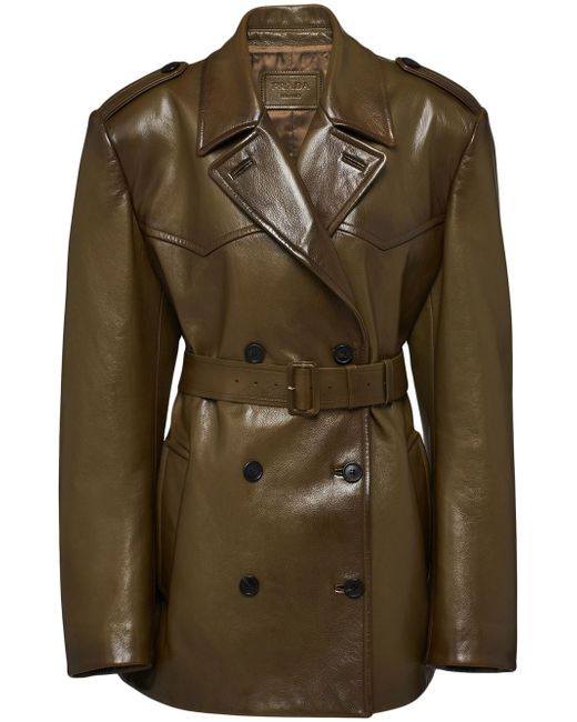 Prada double-breasted leather coat