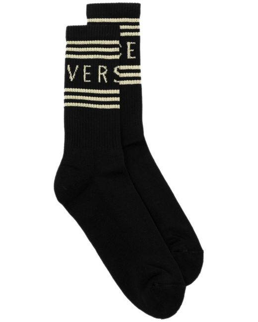 Versace striped logo mid-calf socks