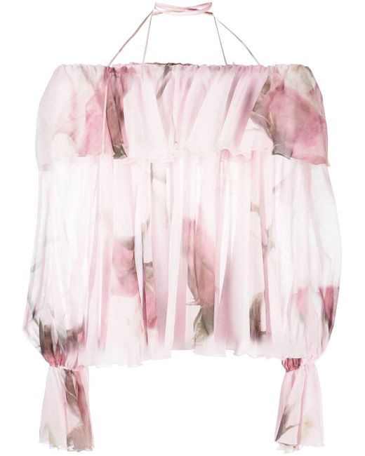 Blumarine ruffled-trim floral-print blouse