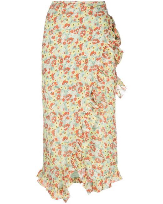 Ganni floral-print wrap skirt
