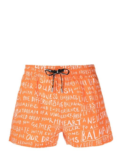 Balmain slogan-print swim shorts