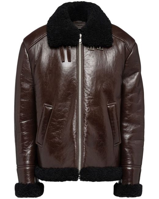 Prada oversized leather shearling jacket