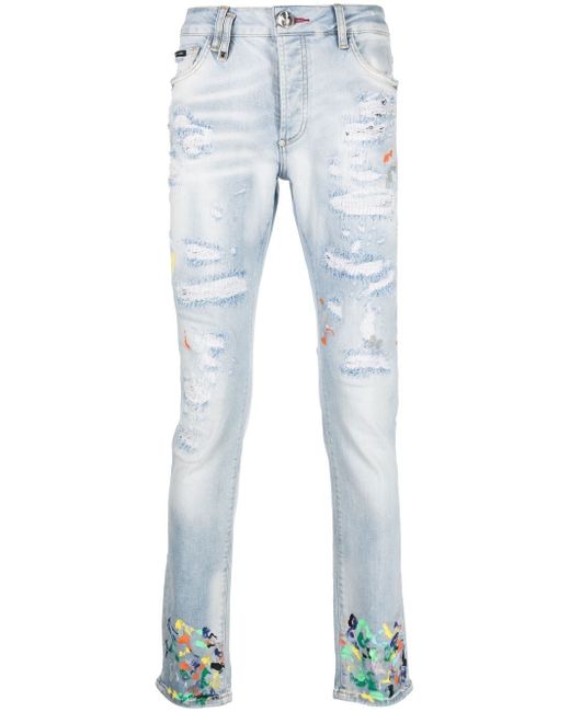 Philipp Plein paint splatter straight jeans