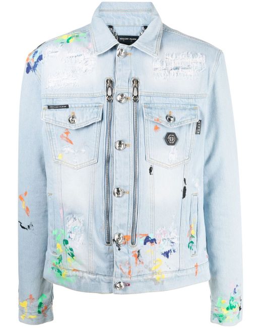 Philipp Plein paint splatter-print denim jacket