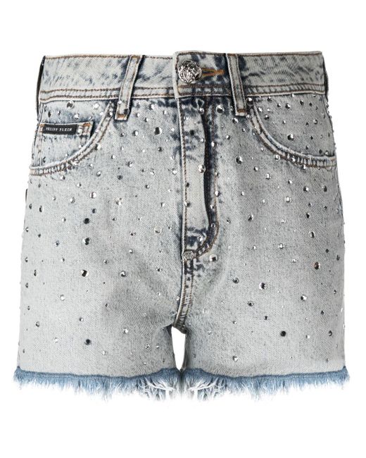Philipp Plein logo-patch crystal-embellished shorts