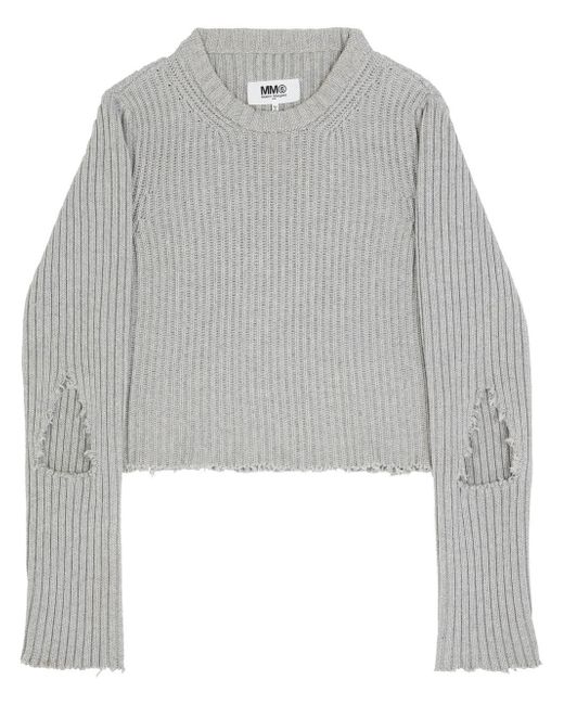 Mm6 Maison Margiela ripped-detail ribbed jumper