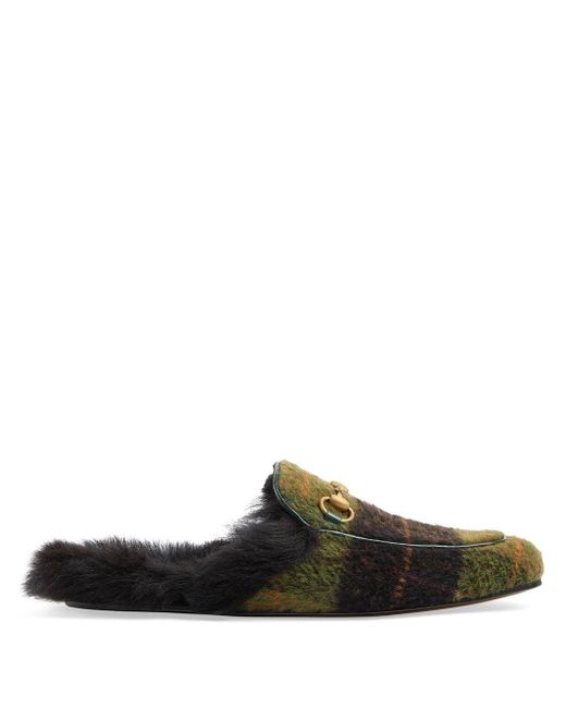 Gucci Princetown tartan-print shearling slippers
