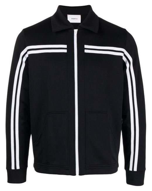 Ports V stripe-detail zip-up sweatshirt
