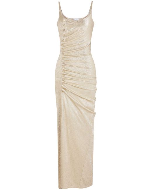 Paco Rabanne button-embellished ruched maxi dress
