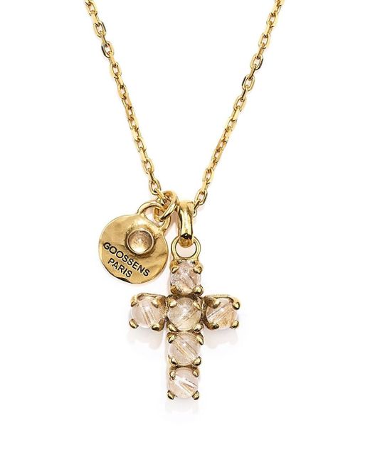 Goossens quartz-embellished cross-pendant necklace