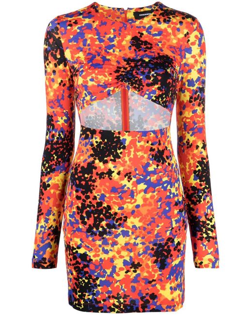 Dsquared2 abstract print cut-out minidress