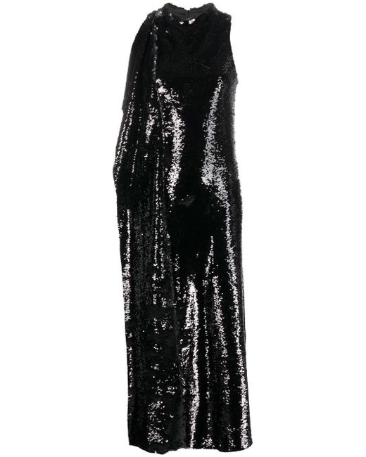 Atlein sequinned asymmetric drape maxi dress