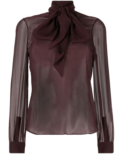 Saint Laurent tied-collar semi-sheer blouse