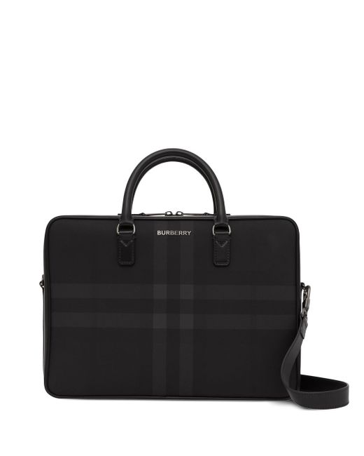 Burberry Check-print leather briefcase