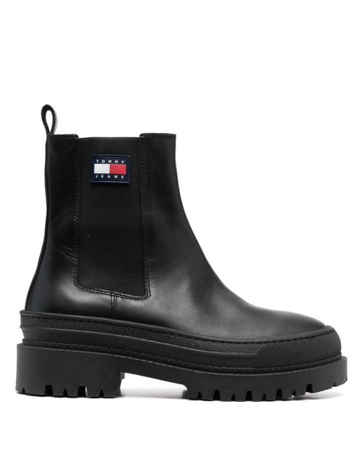Tommy Jeans logo patch leather Chelsea boots