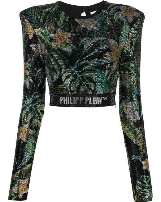 Philipp Plein crystal-embellished long-sleeved top