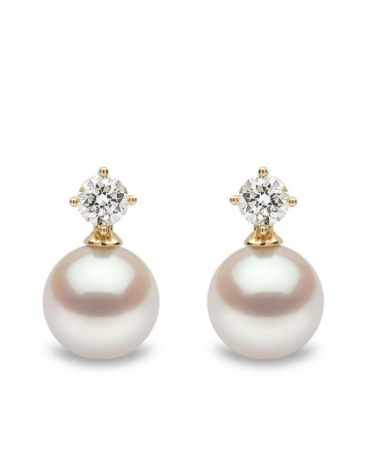 Yoko London 18kt yellow Classic Akoya pearl diamond earrings
