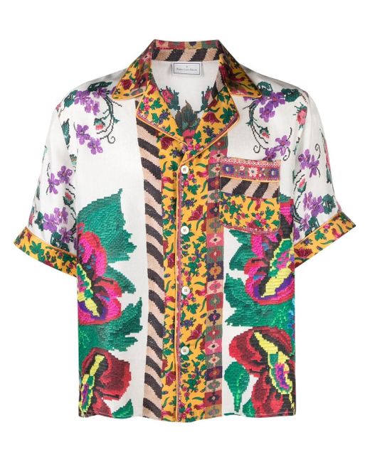 Pierre-Louis Mascia floral-print short-sleeved silk shirt