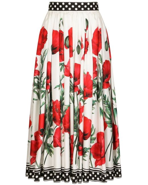 Dolce & Gabbana poppy-print high-waisted skirt