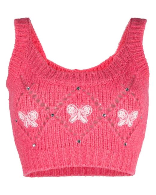 Alessandra Rich bow-embroidered sleeveless knitted top