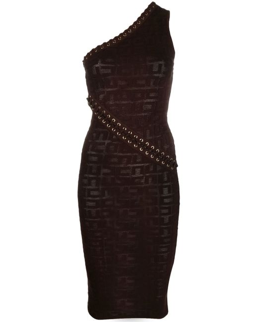 Elisabetta Franchi monogram-jacquard one-shoulder dress