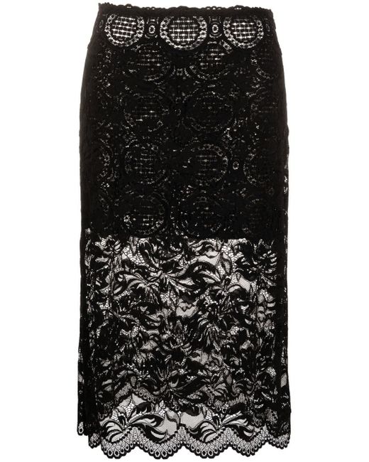 Paco Rabanne floral-lace midi skirt