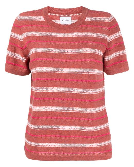Barrie striped short-sleeve knitted top