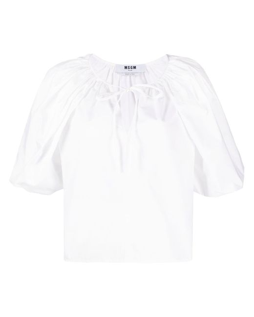 Msgm ruched puff-sleeve blouse