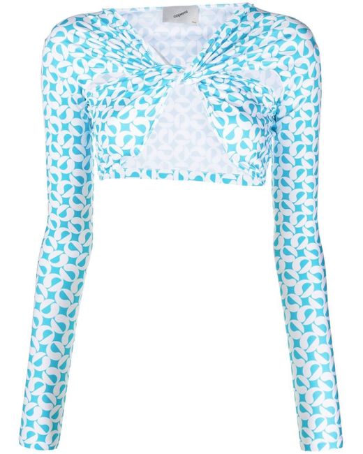 Coperni patterned ruched cropped top