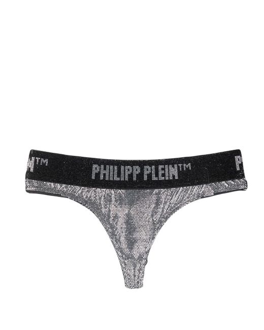 Philipp Plein metallic crystal-embellished thong