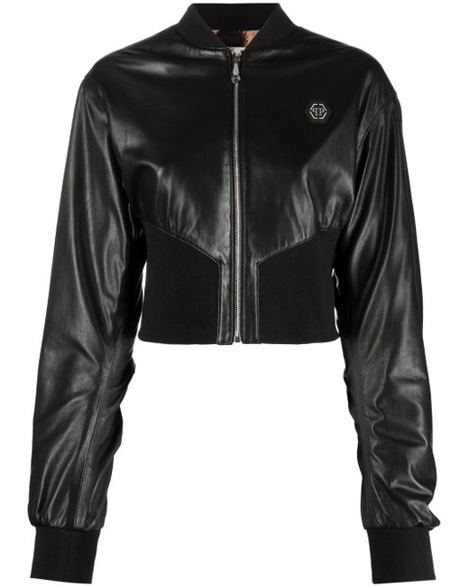Philipp Plein leather bomber jacket