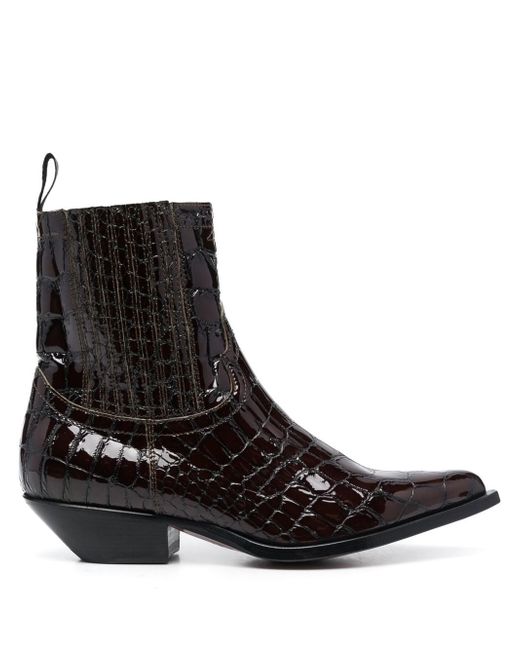 Sonora patent crocodile-embossed boots