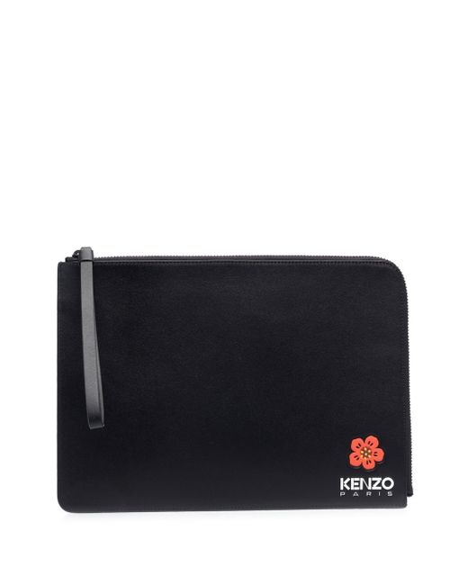 Kenzo logo-print leather clutch bag