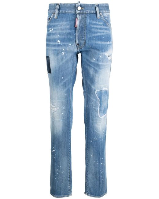 Dsquared2 distressed mid-rise straight-leg jeans