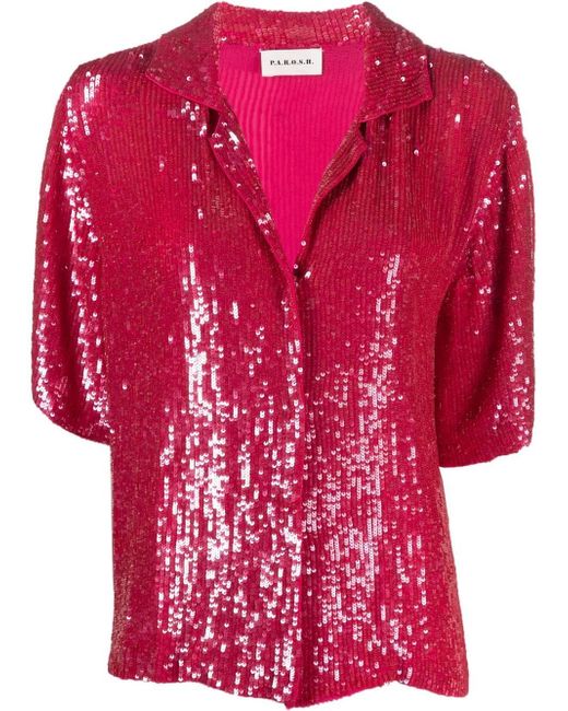 P.A.R.O.S.H. sequin-embellished spread-collar shirt
