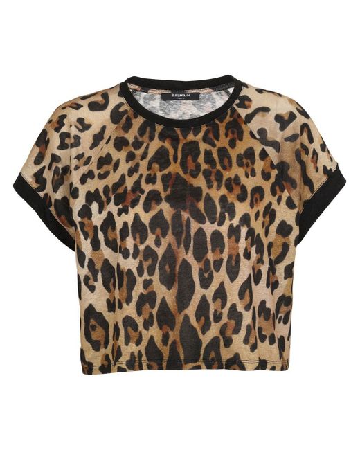 Balmain leopard-print cropped T-shirt