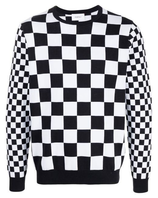 Ports V checkerboard-print knit jumper
